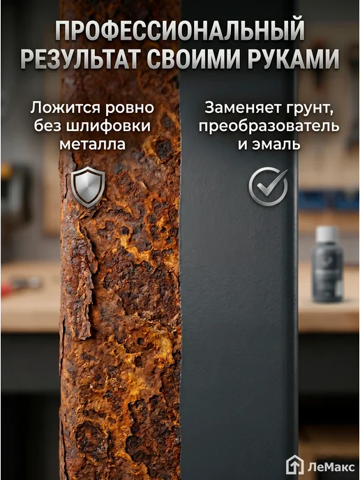 Краска по металлу по ржавчине 3 в 1 черная RAL 9005 0,8 кг превью 3